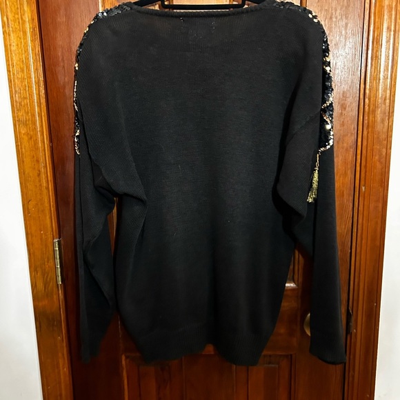 Vintage Western Connection sequined tassel black sweater size L - Picture 8 of 15